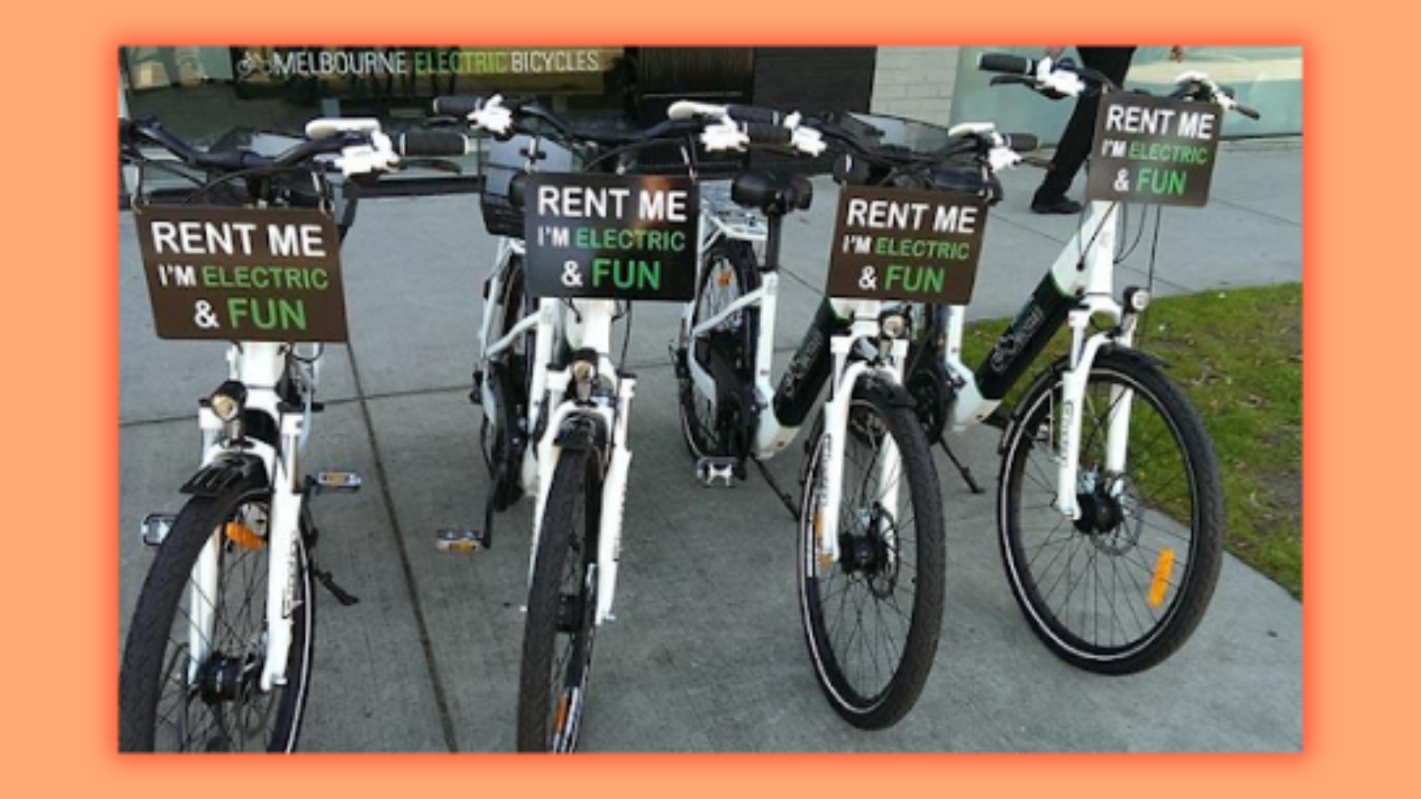 four electric bikes standing for renting