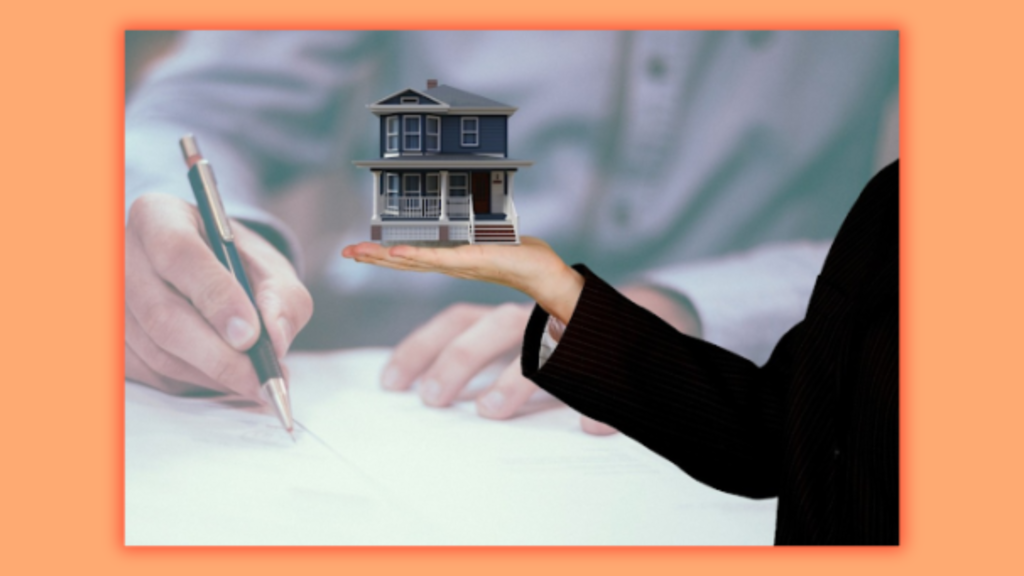 an image in which a woman is holding  house design in hand and a man is writing in the background with a pen