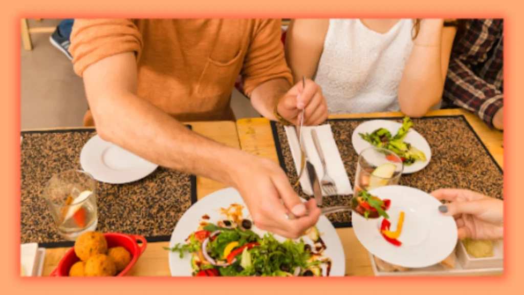 a image of people having vegan food in restaurant 