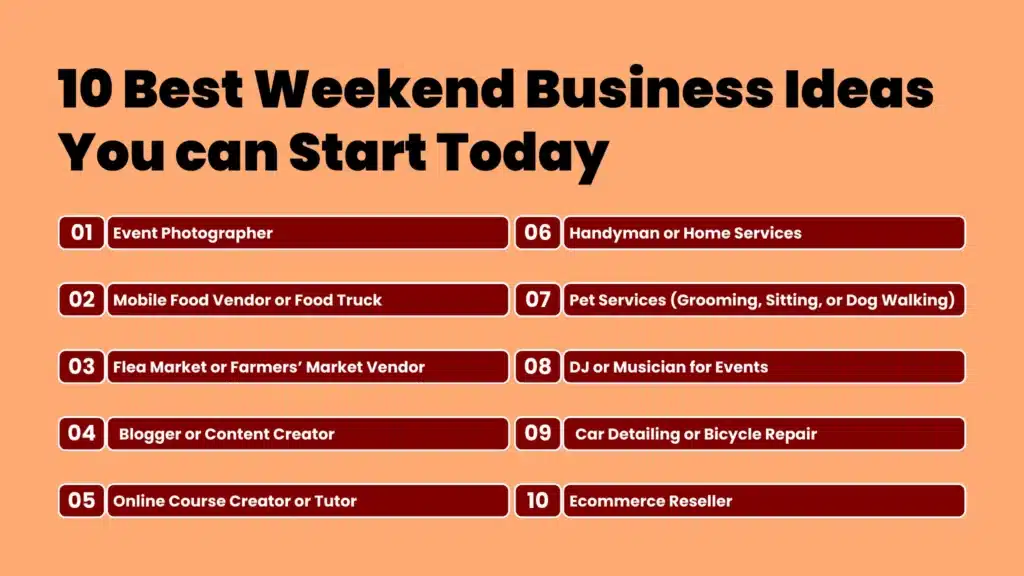 an infographic showing 10 Best Weekend Business Ideas