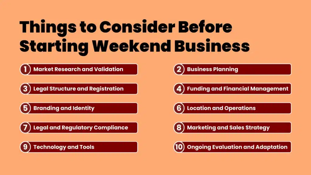 an infographic showing Key Things to Consider Before Starting Weekend Business