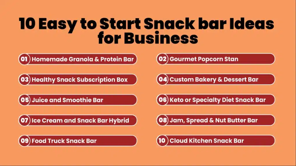 an infographic showing snack bar business ideas 