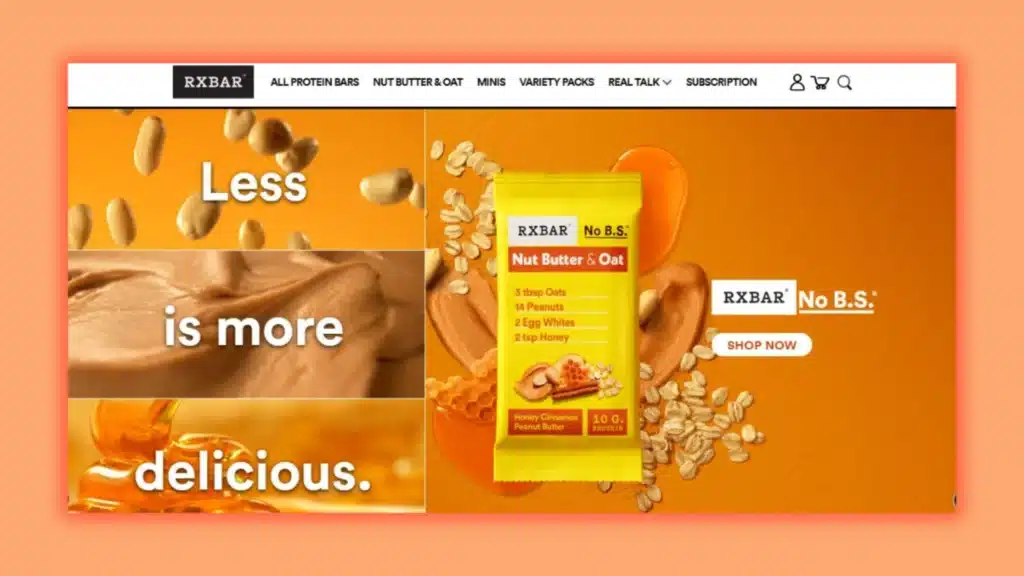 A Screenshot of the homepage of RXBAR