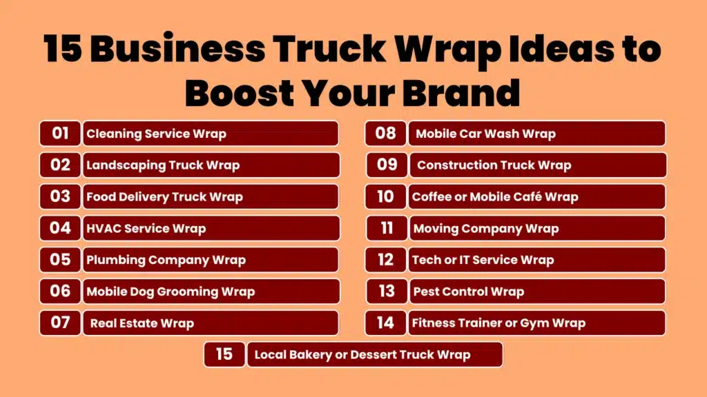 an infographic showing a list of truck wrap business ideas