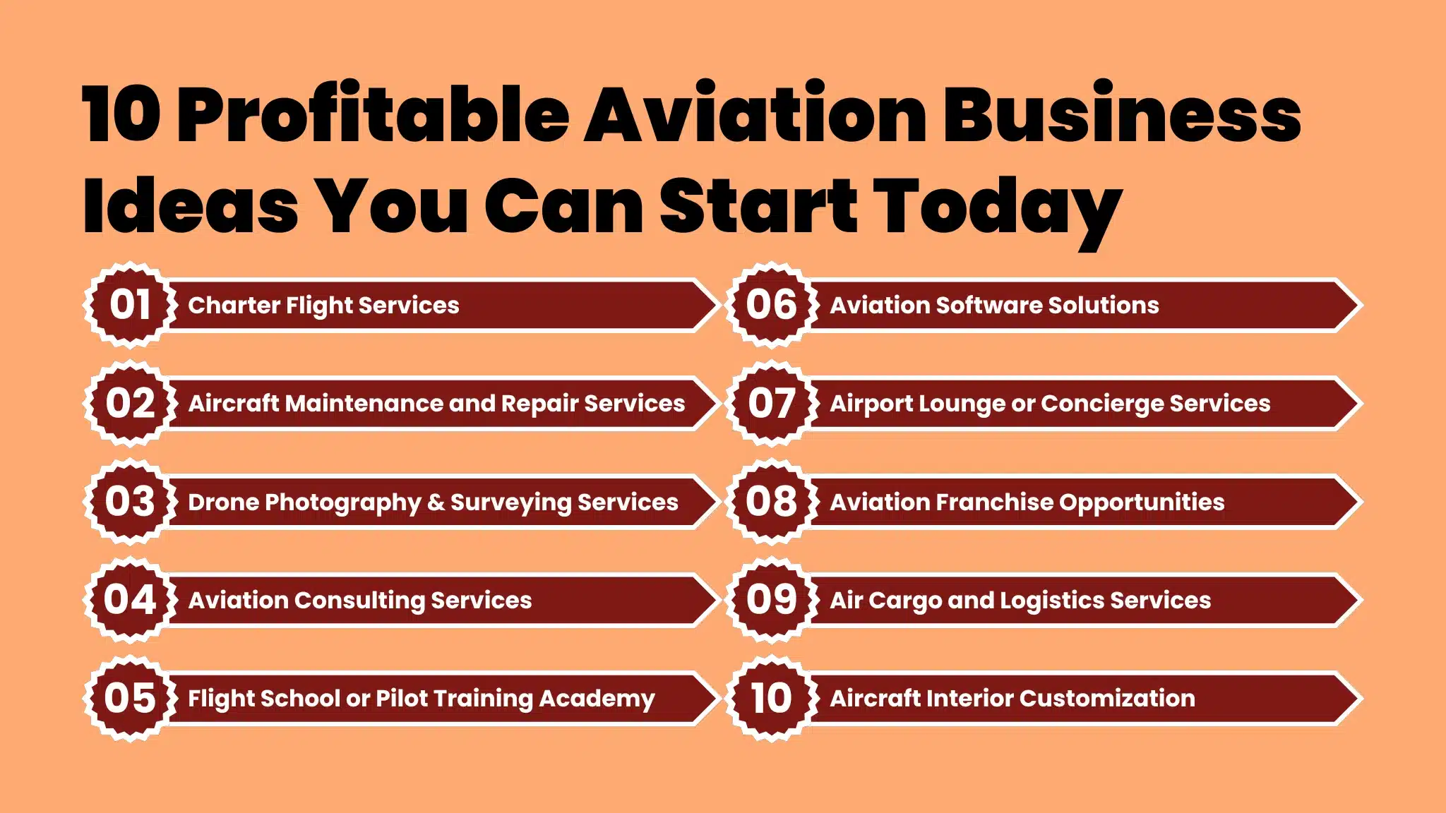 an infographic showing a list of 10 profitable aviaton business ideas
