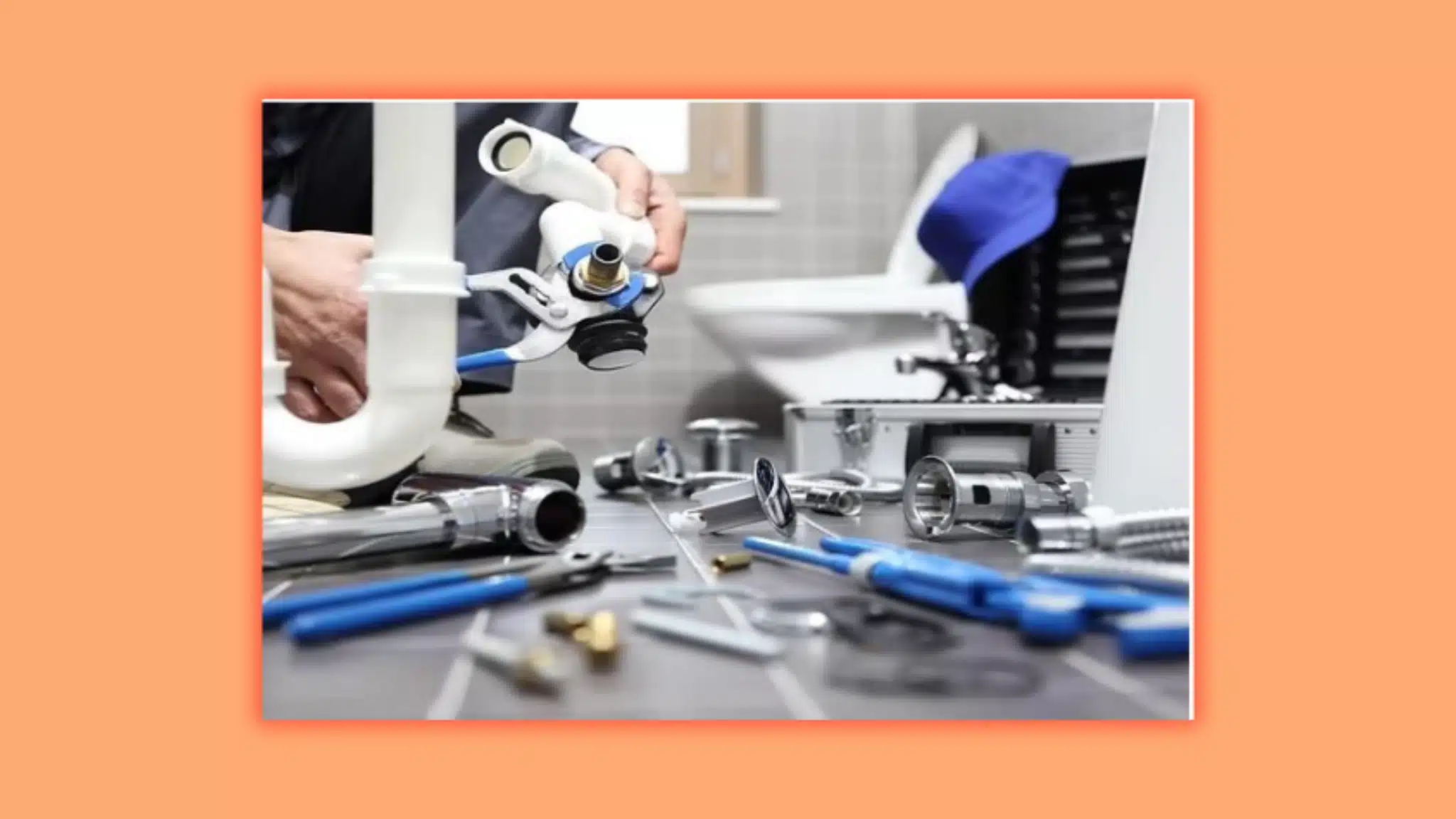 an image showing different plumbing materials with a hands of a person working on them 