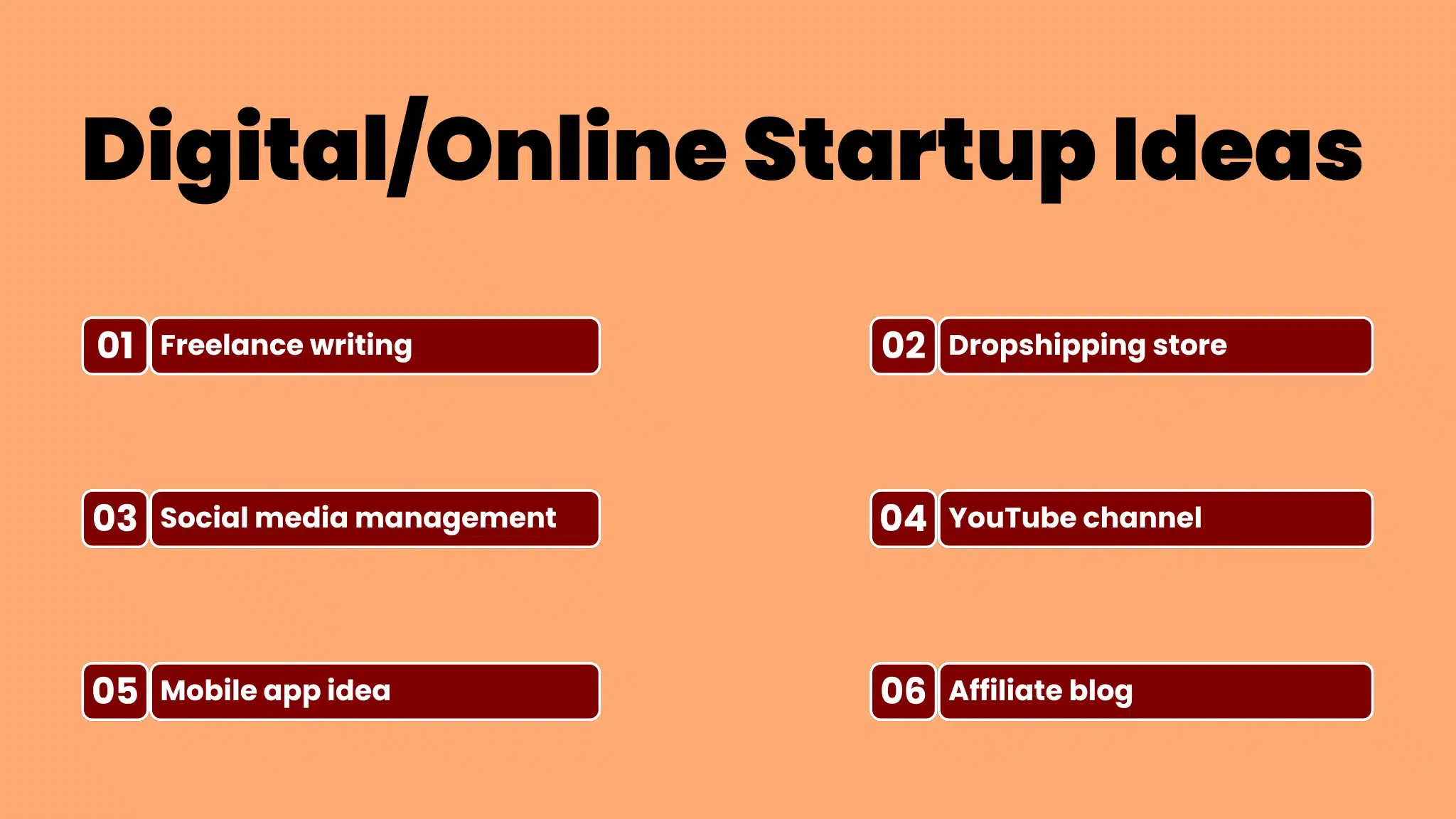 an infographic showing a list of Digital/Online Student Startup Ideas