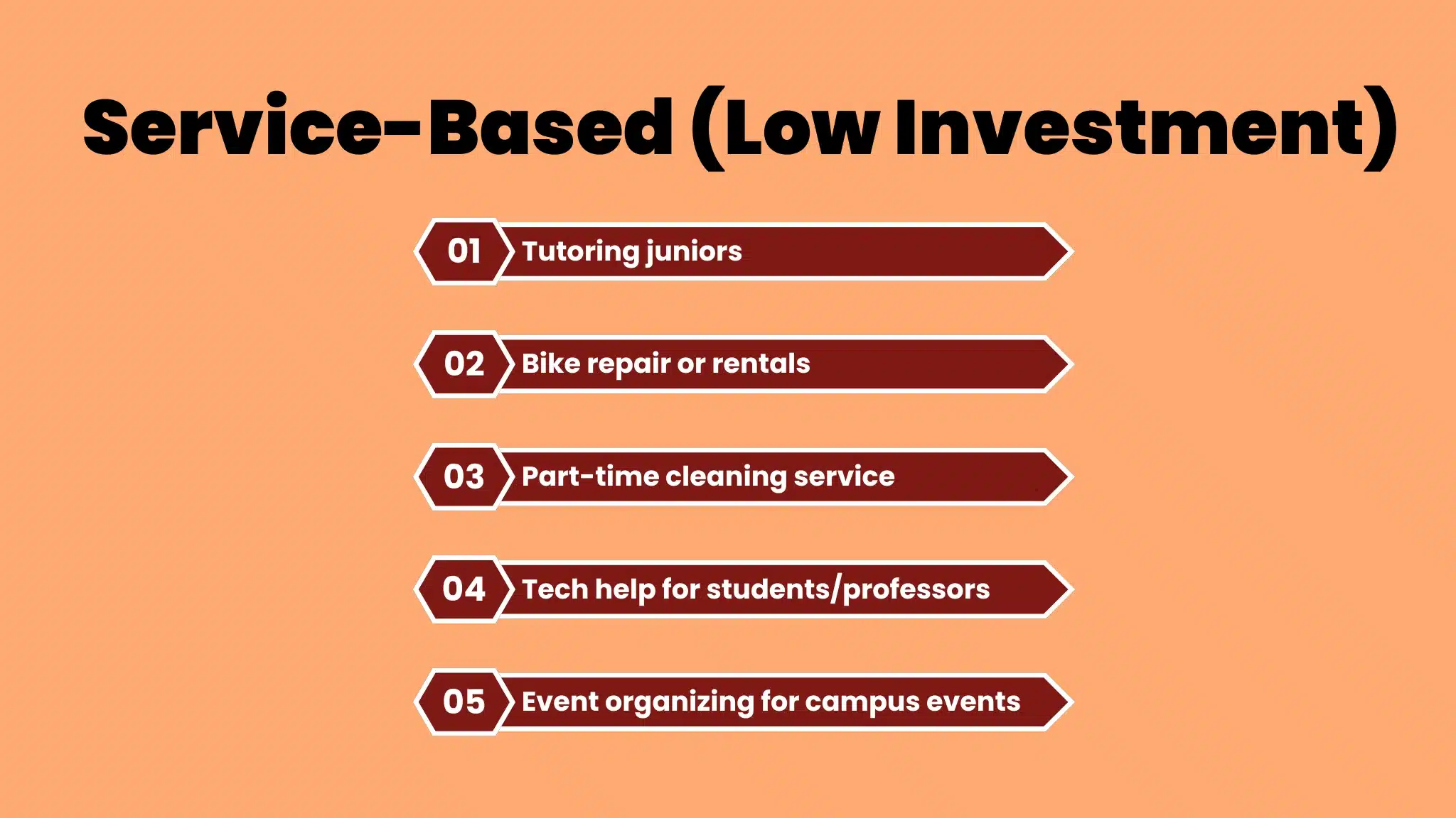 an infographic showing a list of Service-Based (Low Investment) Student Business Ideas