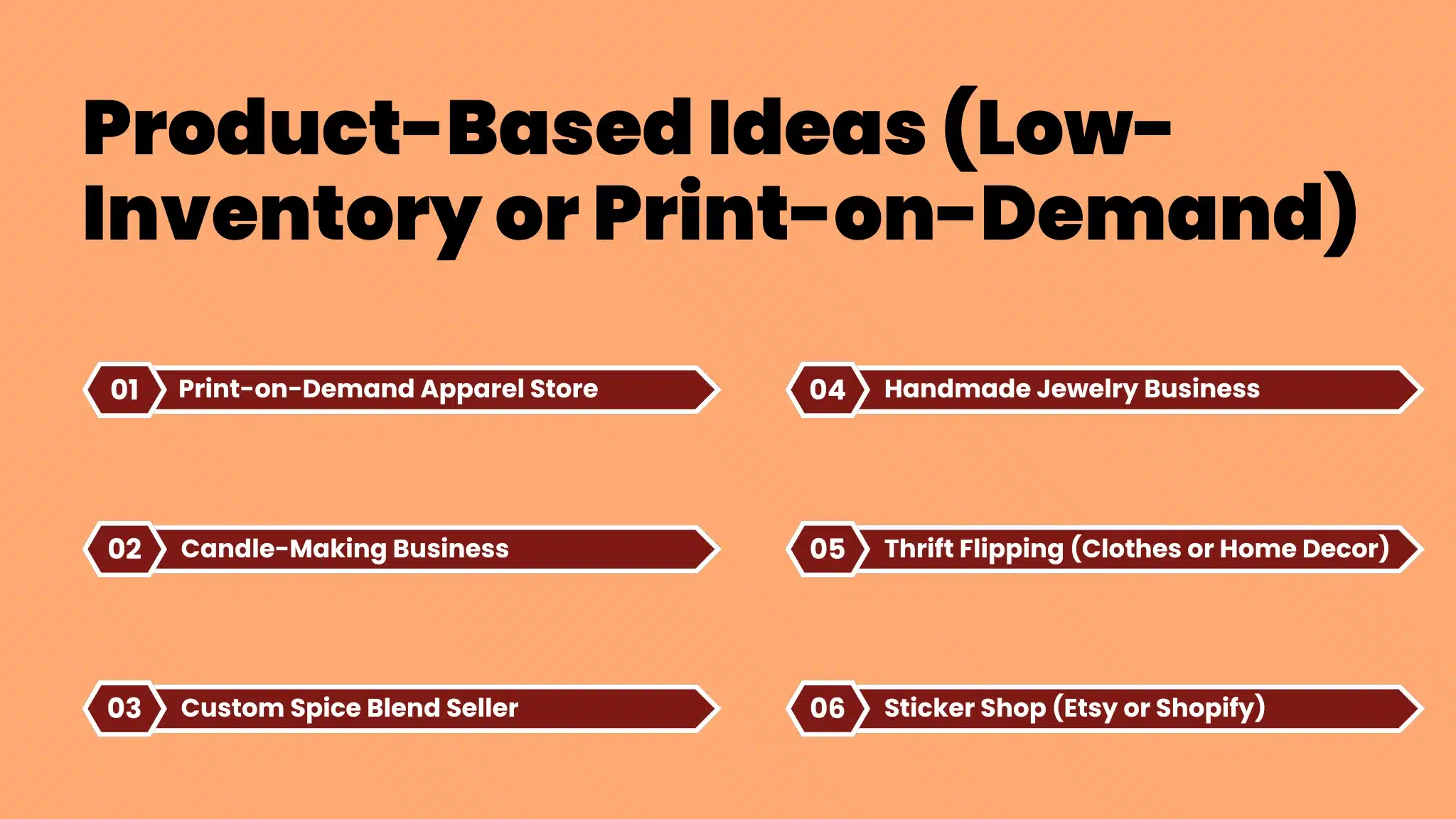 an infographic showing a list of Product-Based Ideas