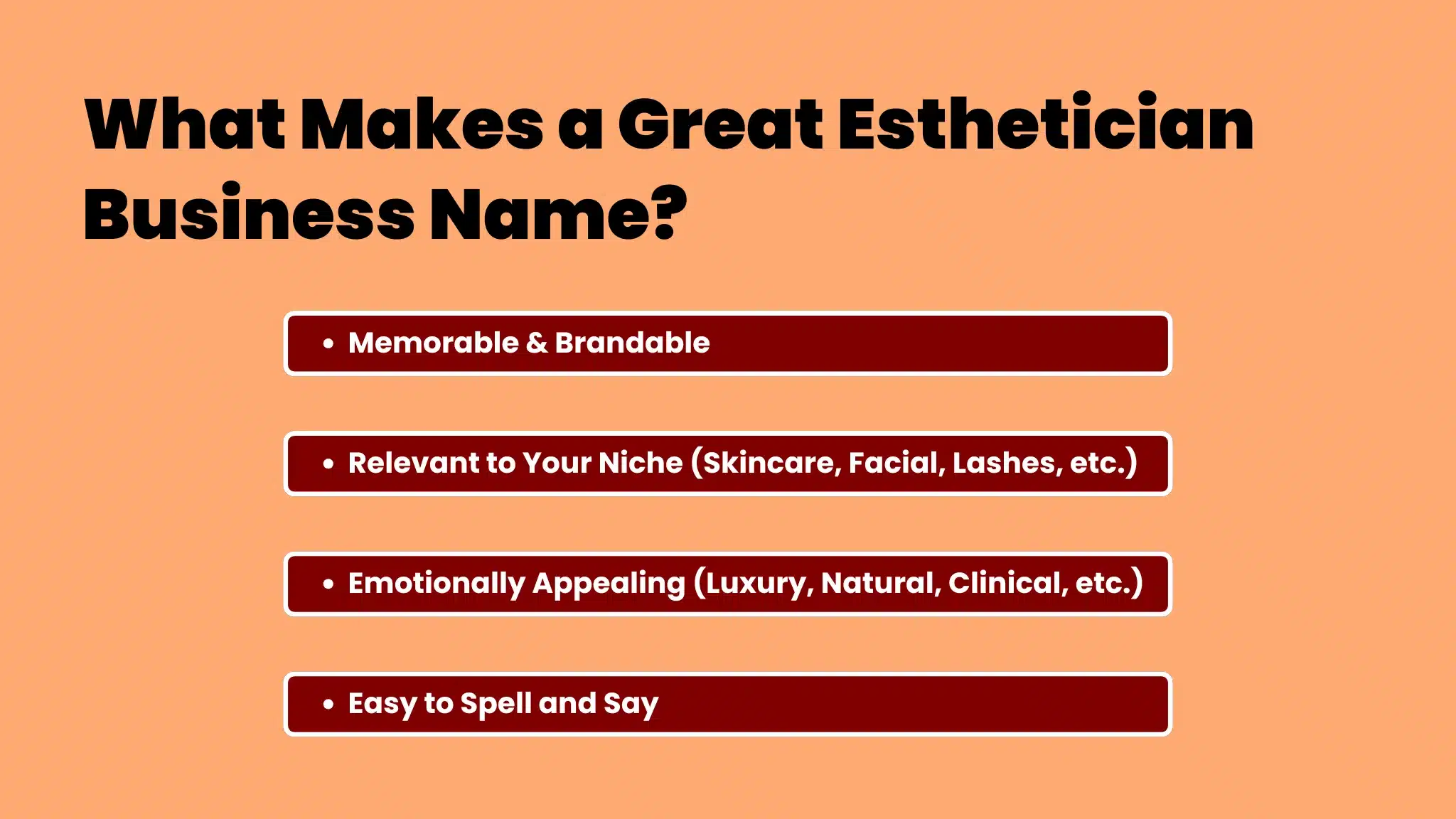 an infographic showing What Makes a Great Esthetician Business Name