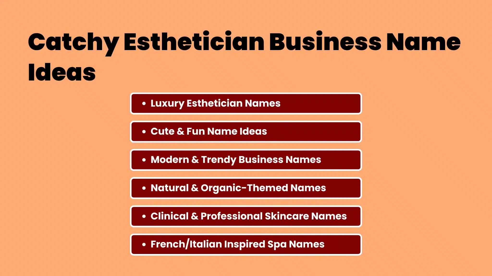 an infographic showing Catchy Esthetician Business Name Ideas