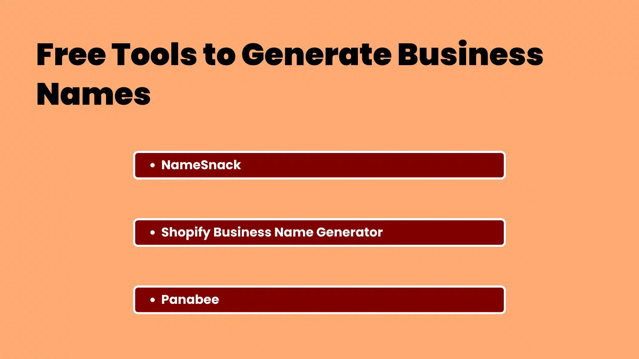 an infgraphic showing a list of Free Tools to Generate Business Names