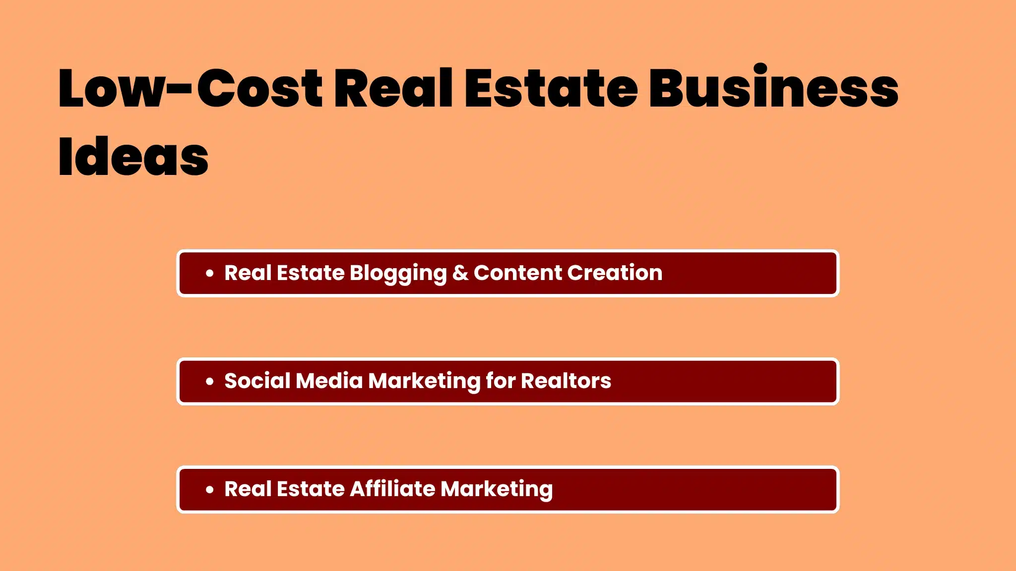 an infogrtaphic showing a list of Low-Cost Real Estate Business Niches