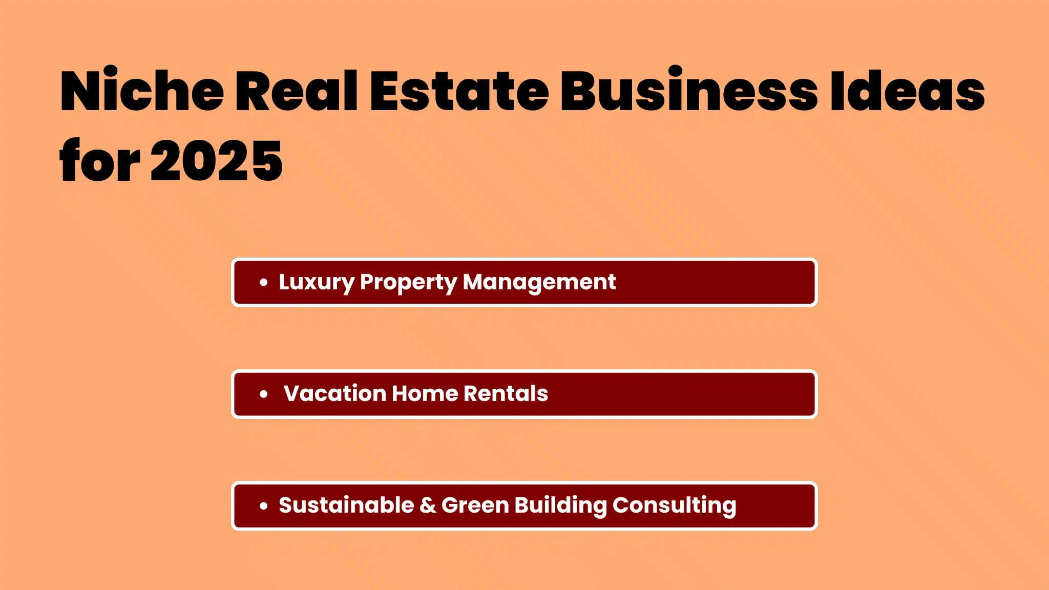 an infographic showing a list of Niche Real Estate Business Ideas