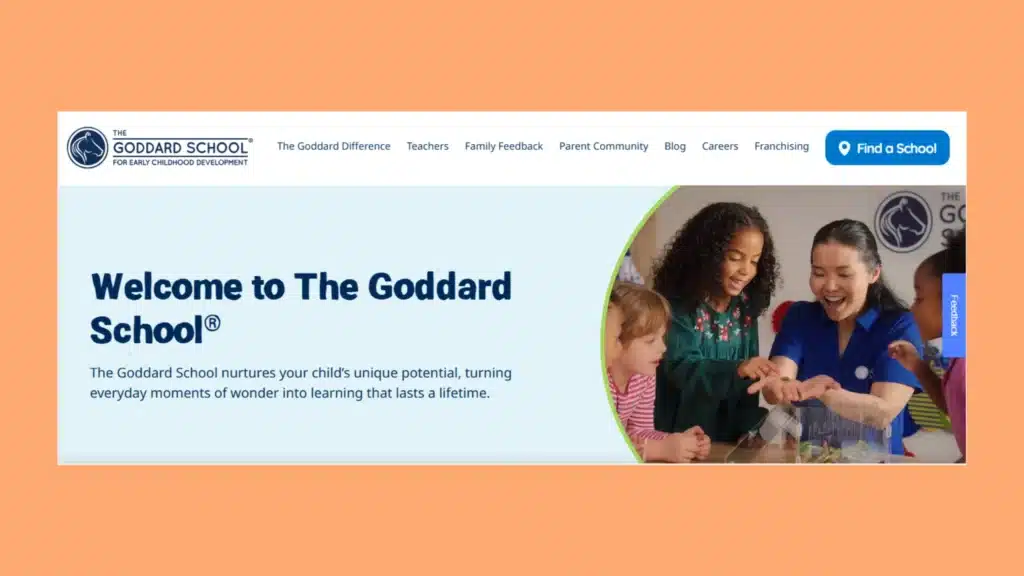 an image showing the homepage of The Goddard School