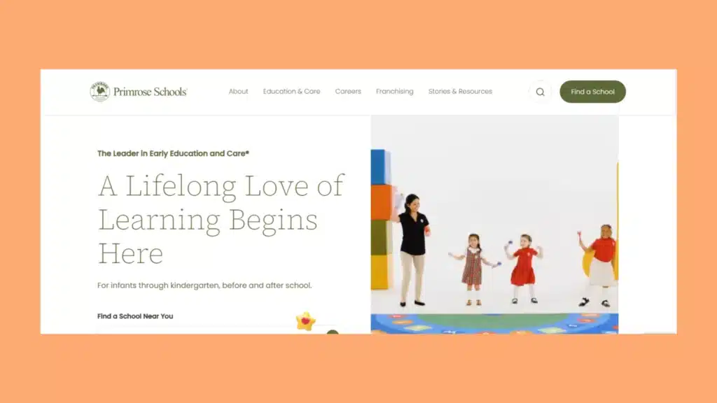 an image showing the homepage of Primrose Schools