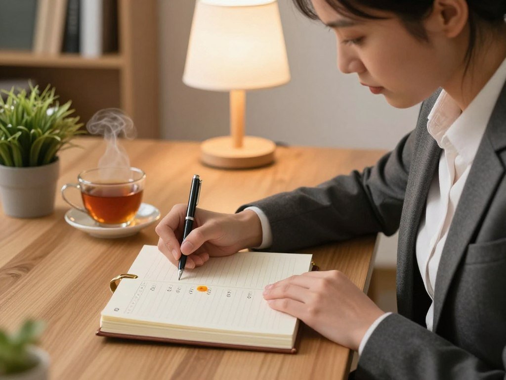 A person marking a steady supplement time in a daily planner