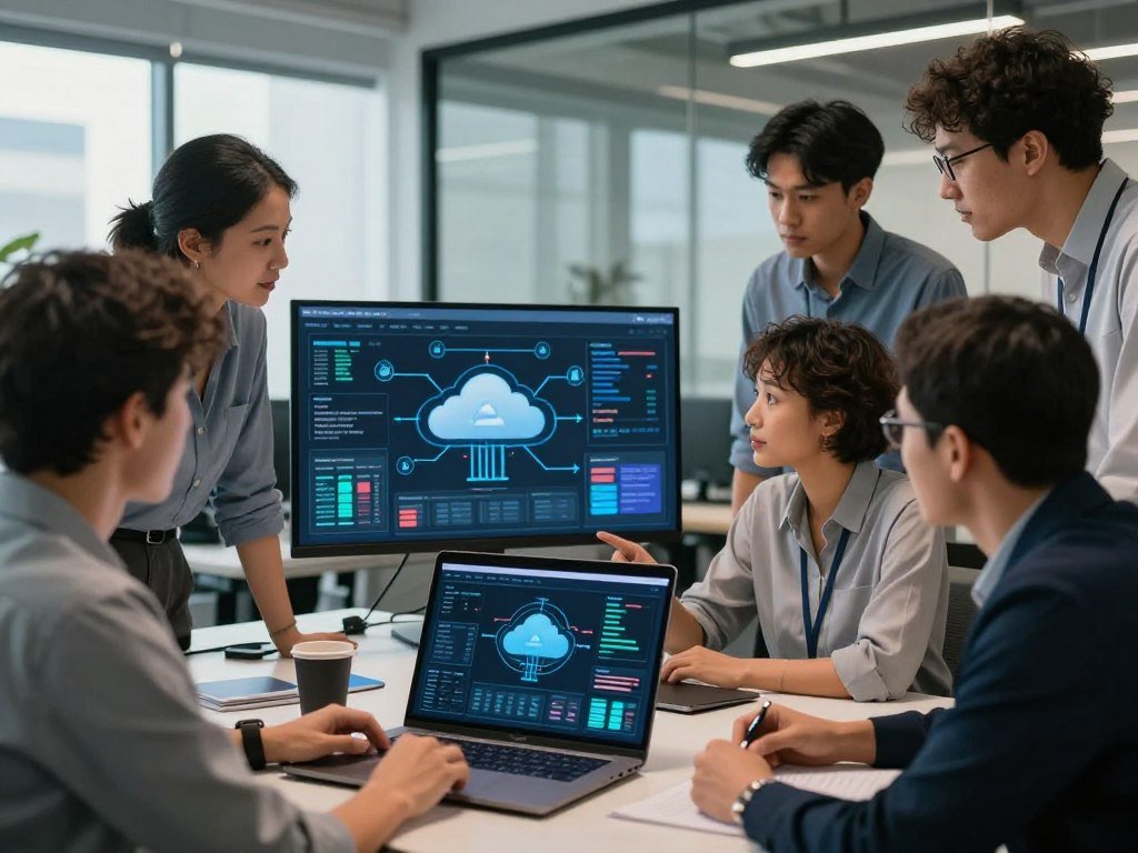A team mapping data across a hybrid cloud environment A team mapping data across a hybrid cloud environment