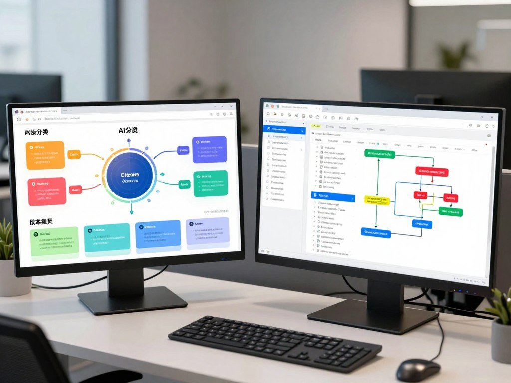 AI classification chart beside a workflow planning screen AI classification chart beside a workflow planning screen
