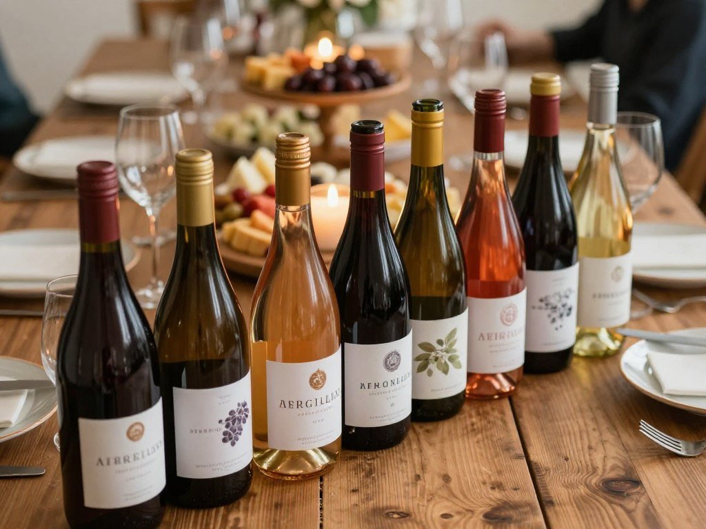 Affordable wine bottles lined up for a dinner party