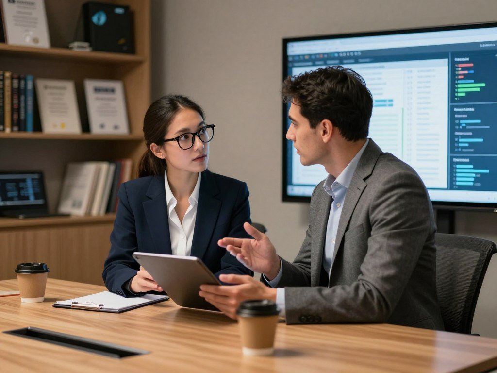 Analyst and IT lead reviewing MDR service responsibilities Analyst and IT lead reviewing MDR service responsibilities