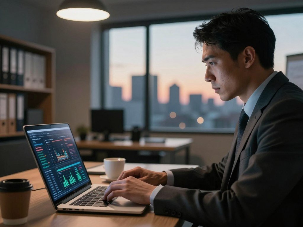 Analyst checking suspicious activity on a company laptop Analyst checking suspicious activity on a company laptop