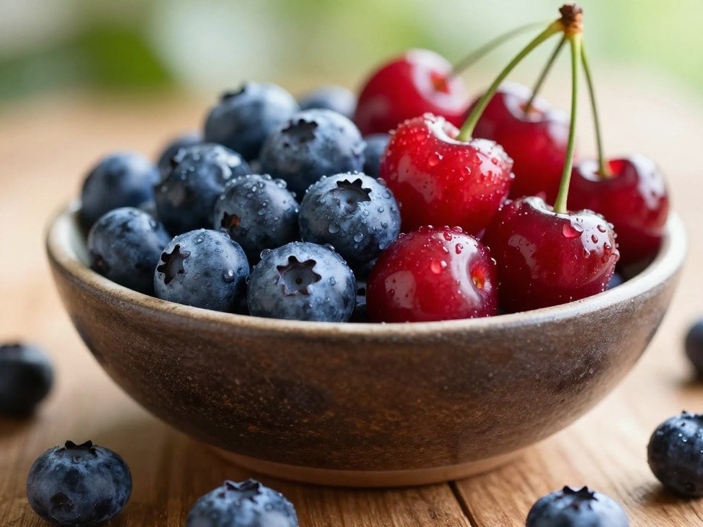 Blueberries and cherries ready for a fruit snack Blueberries and cherries ready for a fruit snack