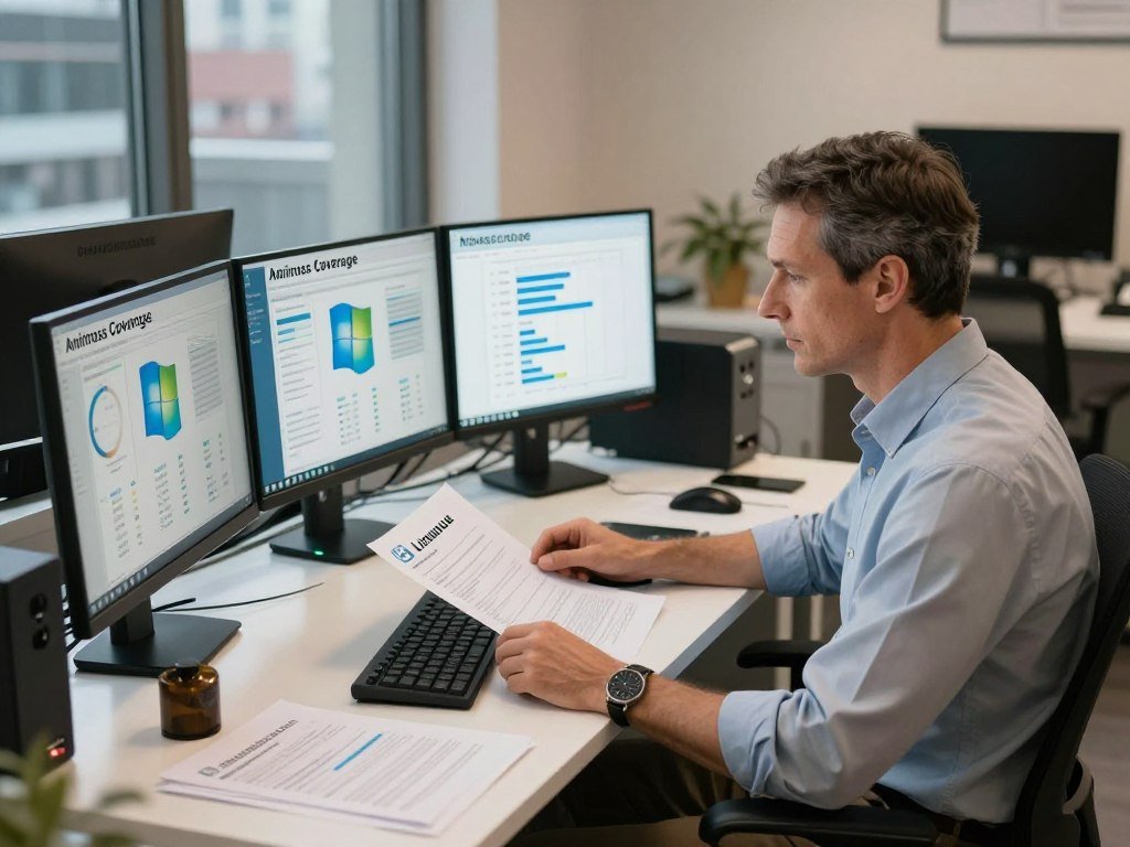Business owner comparing antivirus coverage across operating systems Business owner comparing antivirus coverage across operating systems