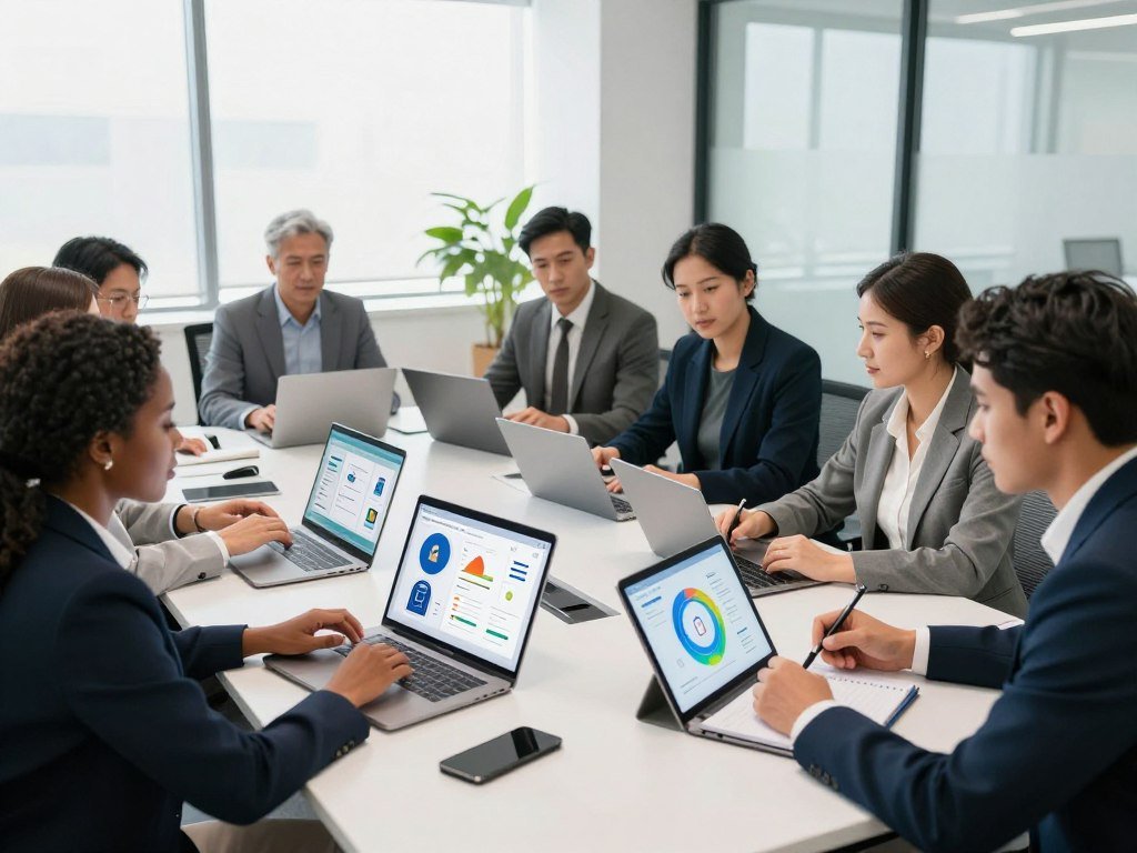 Business team comparing seven email security products and platforms Business team comparing seven email security products and platforms