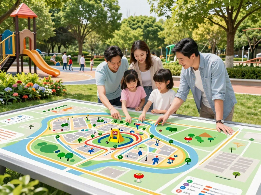 City park map helping a family compare nearby playgrounds