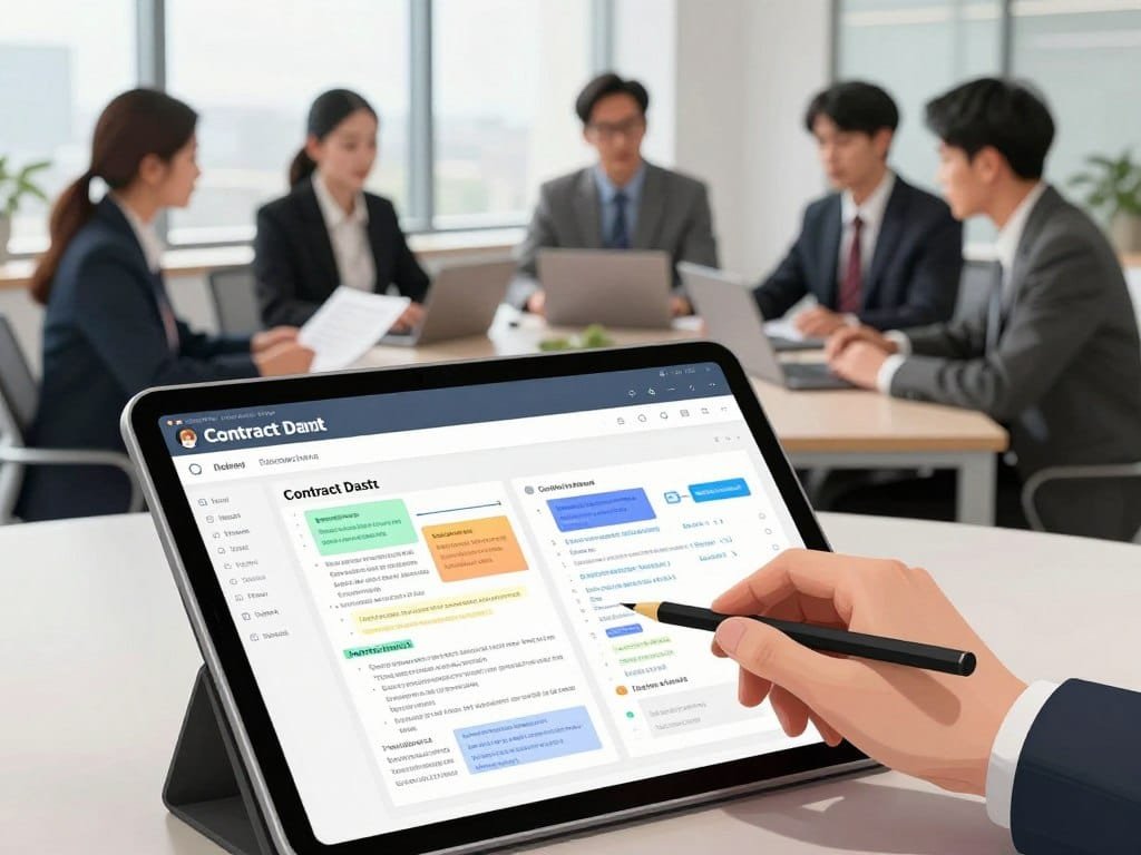 Contract drafts moving through document management and review