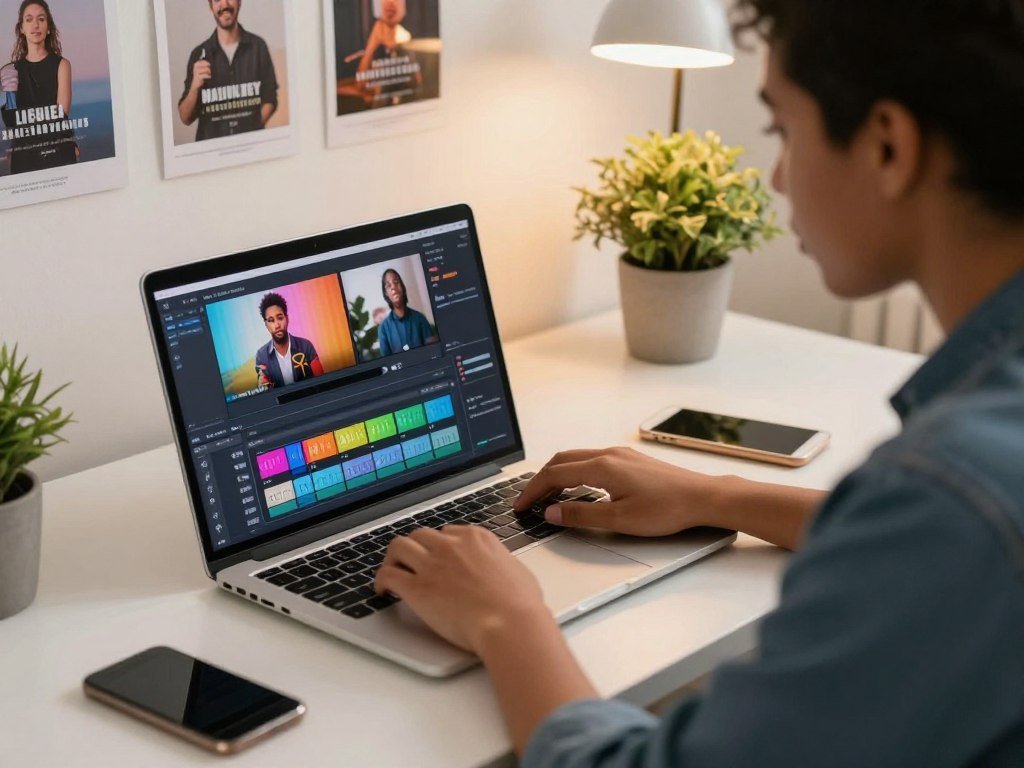 Creator adding captions to vertical social media video