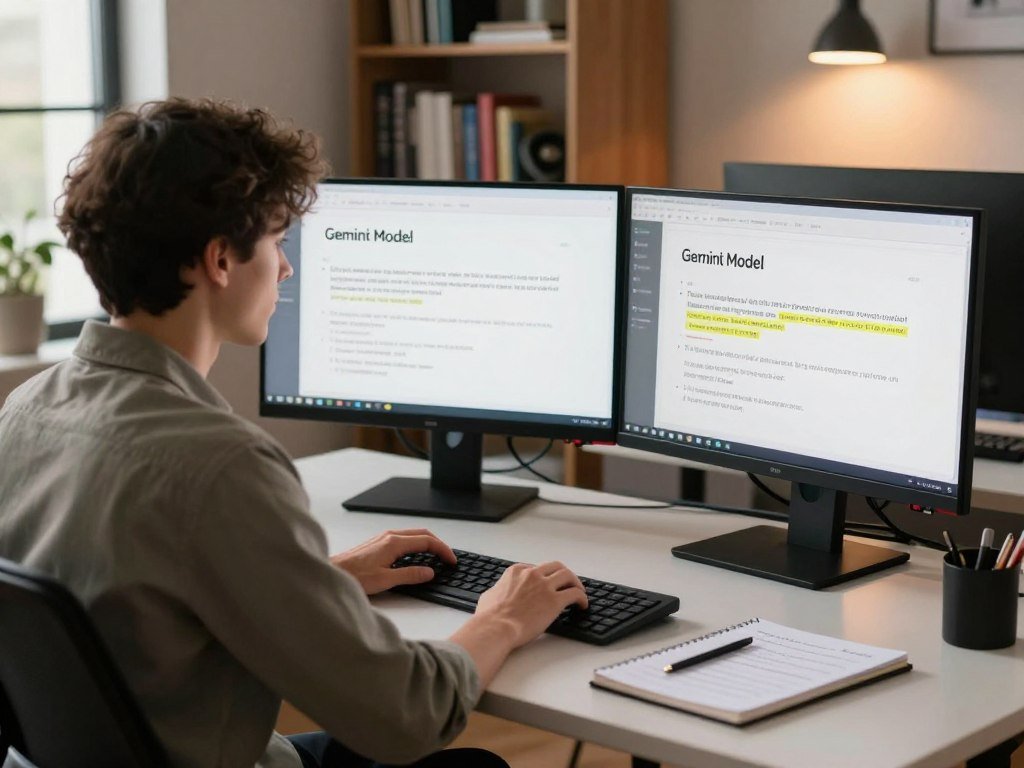 Developer comparing Gemini model responses to the same test prompt Developer comparing Gemini model responses to the same test prompt