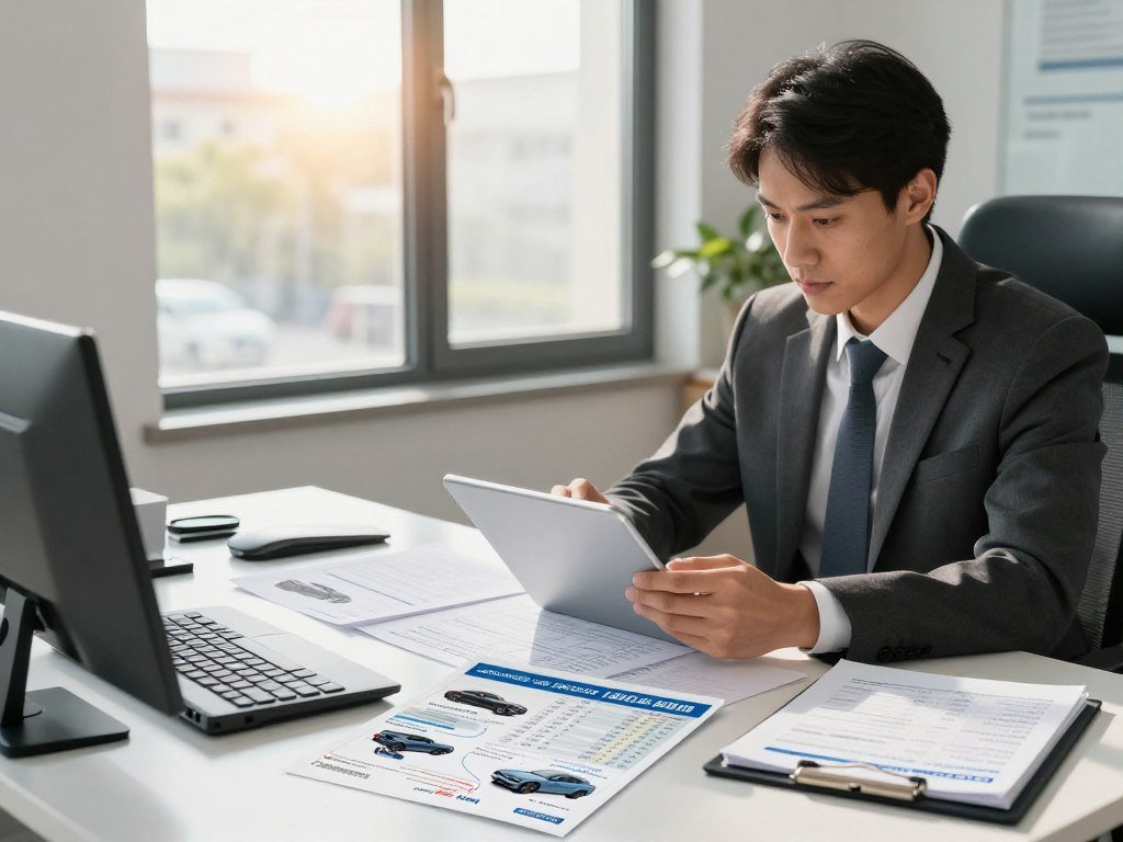 Driver checking yearly mileage before choosing a lease offer Driver checking yearly mileage before choosing a lease offer