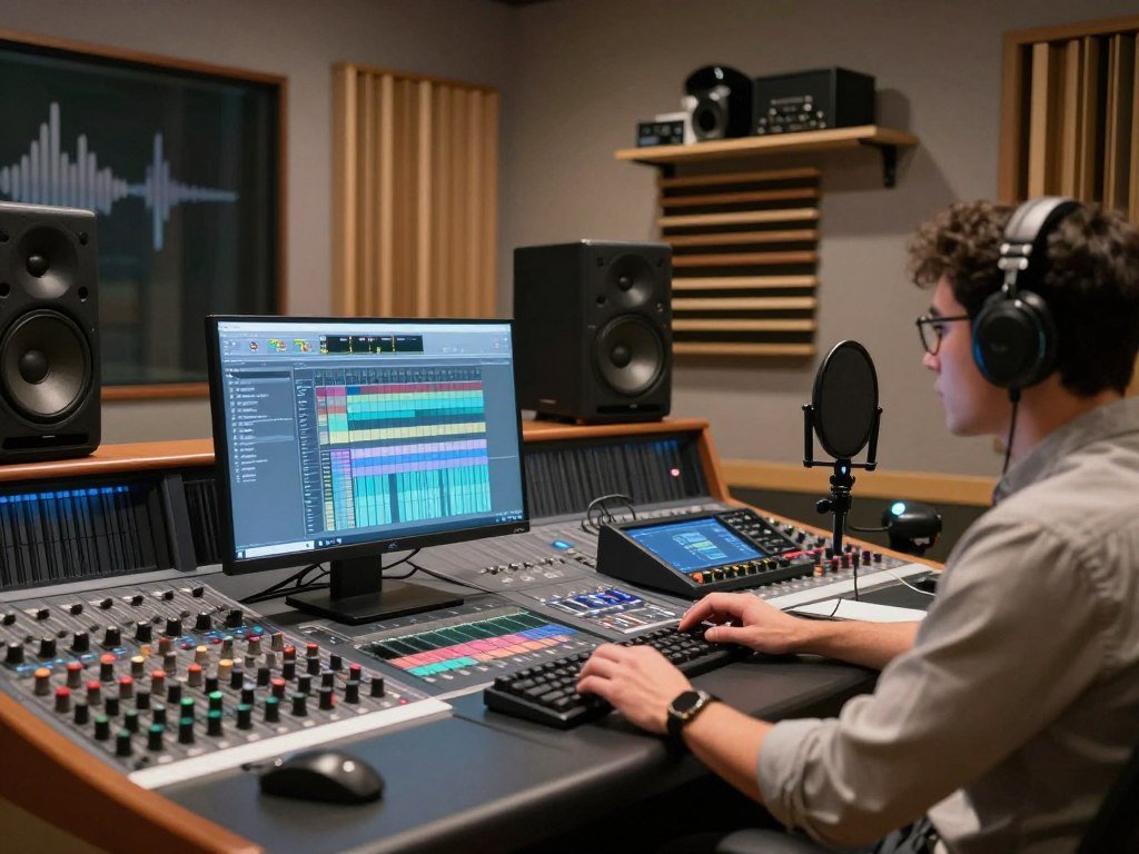 ElevenLabs studio arranging a generated voiceover and sound