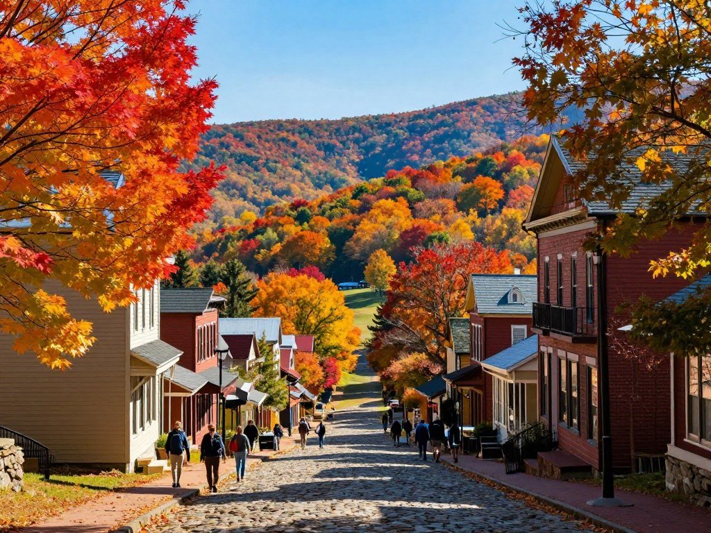 Fall foliage above Harpers Ferry streets and Appalachian trails