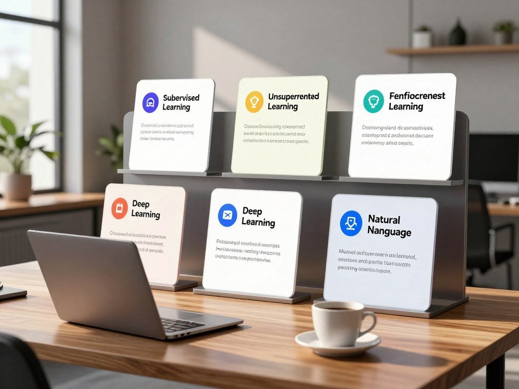 Five machine learning approaches represented by data cards Five machine learning approaches represented by data cards