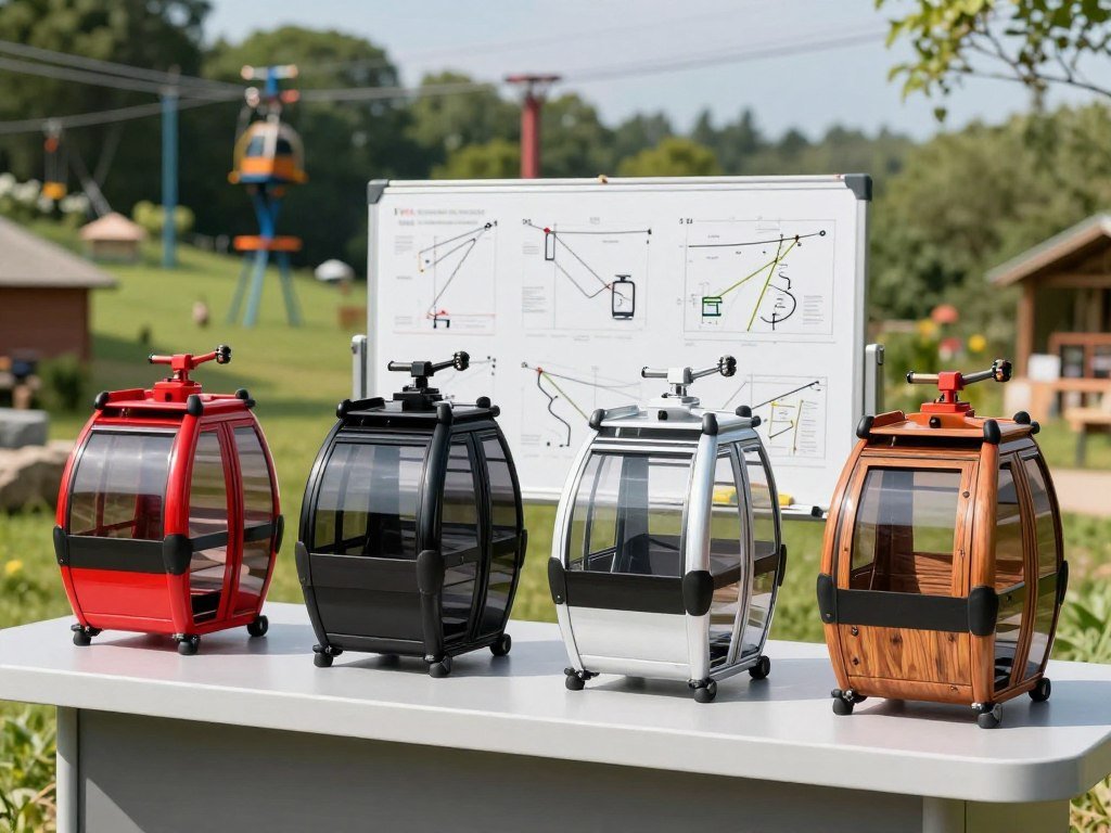 Four zip line trolley models arranged for course selection
