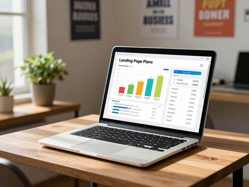 Free landing page plan comparison on a small-business laptop