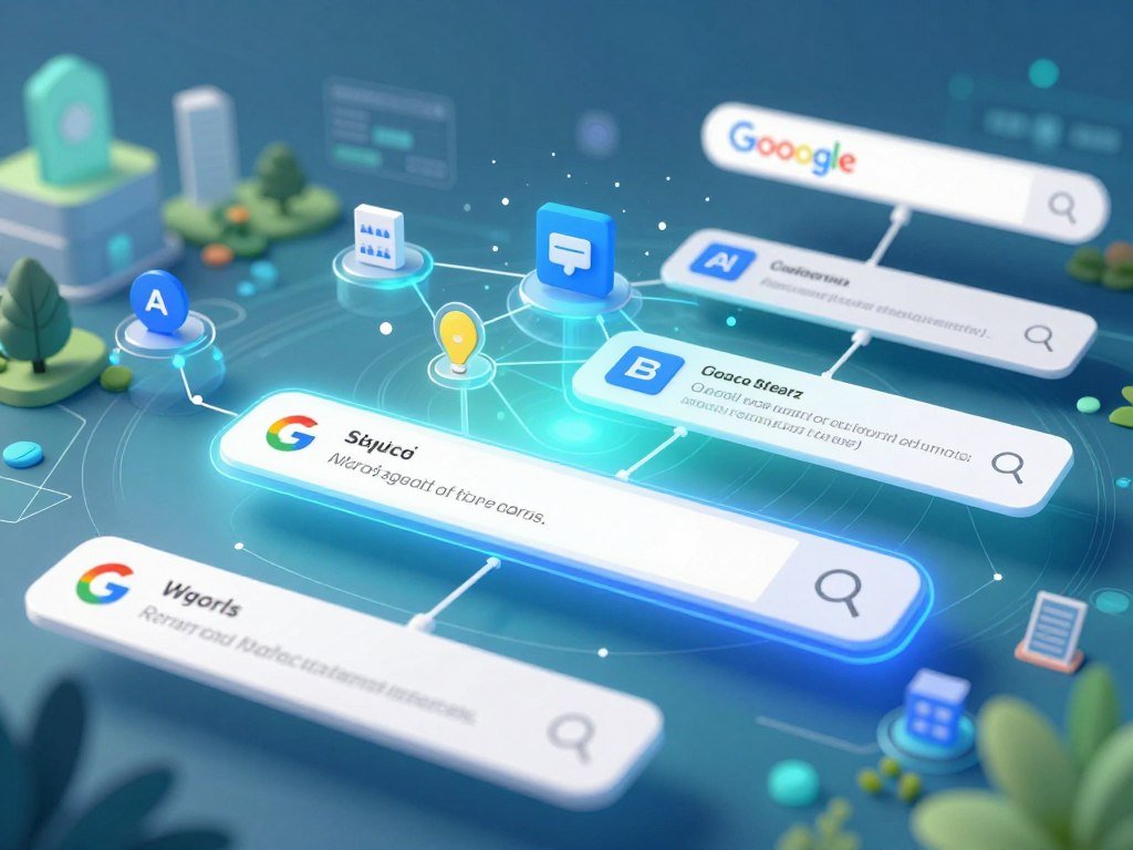 Google Search queries connecting related pages to an AI answer