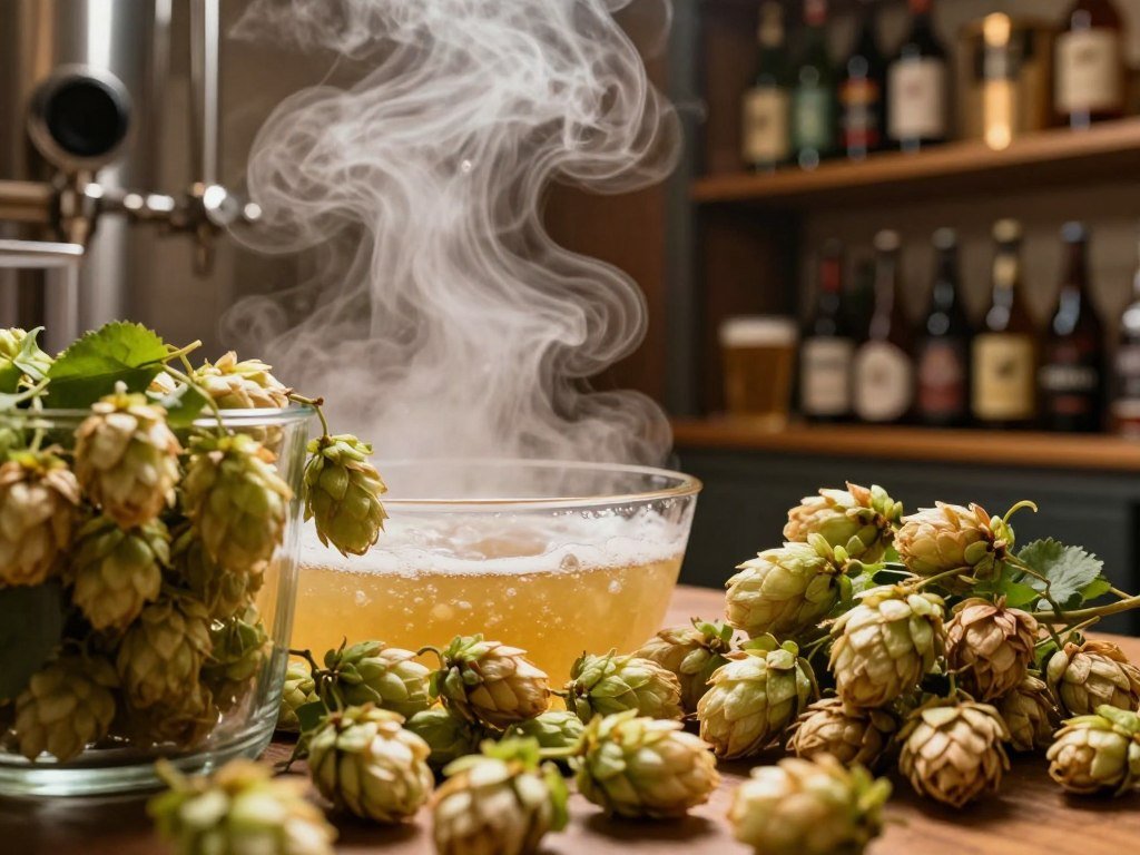 Homebrew hops added at different stages of an IPA brew Homebrew hops added at different stages of an IPA brew