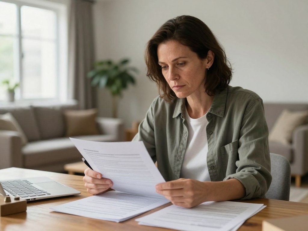 Homeowner reviews written roofing terms before hiring a contractor