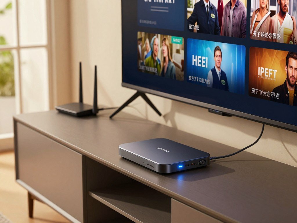 IPTV box connected to a television and home internet