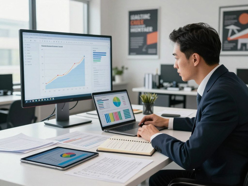 Manager comparing workflow costs and software features