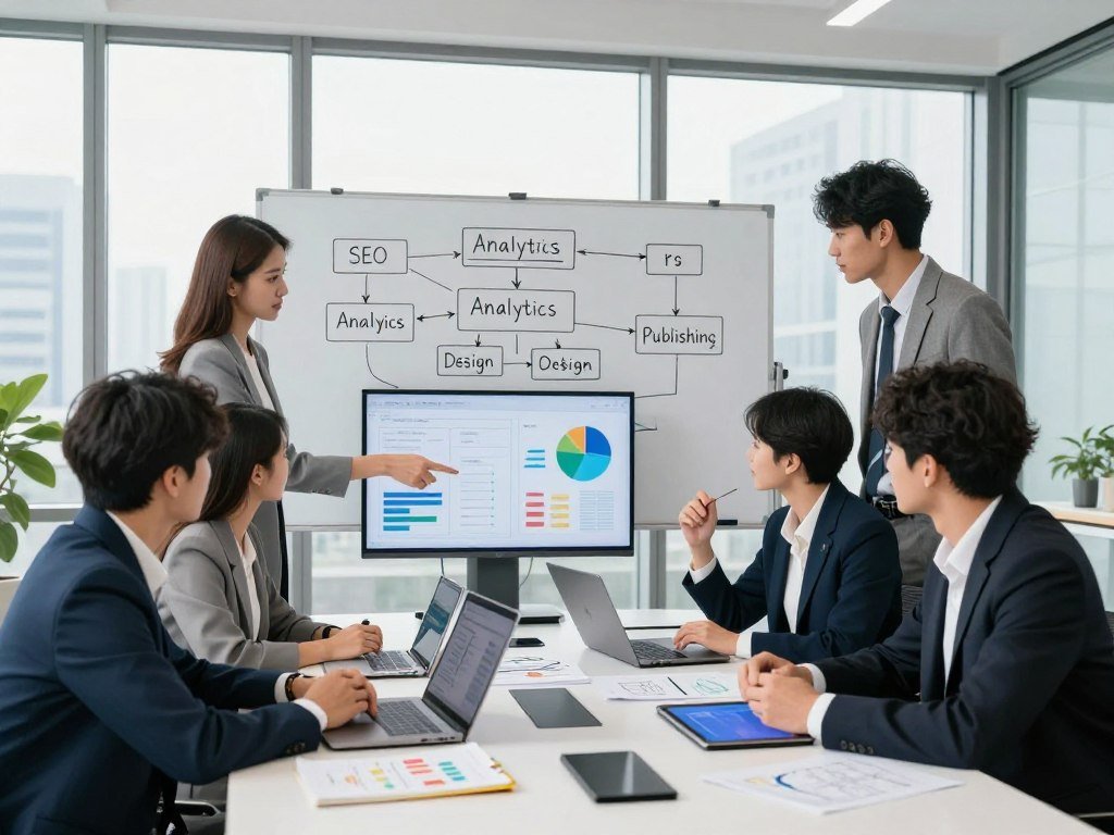 Marketing team comparing SEO, analytics, design, and publishing tools Marketing team comparing SEO, analytics, design, and publishing tools