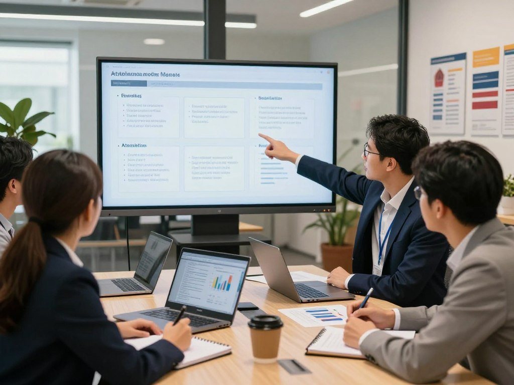 Marketing team comparing attribution models and aggregate results Marketing team comparing attribution models and aggregate results