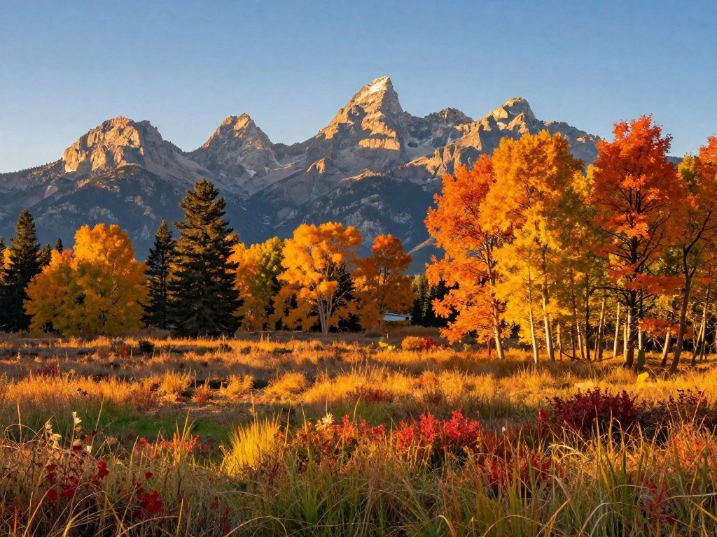 Mountain views and fall foliage near Estes Park and Grand Teton