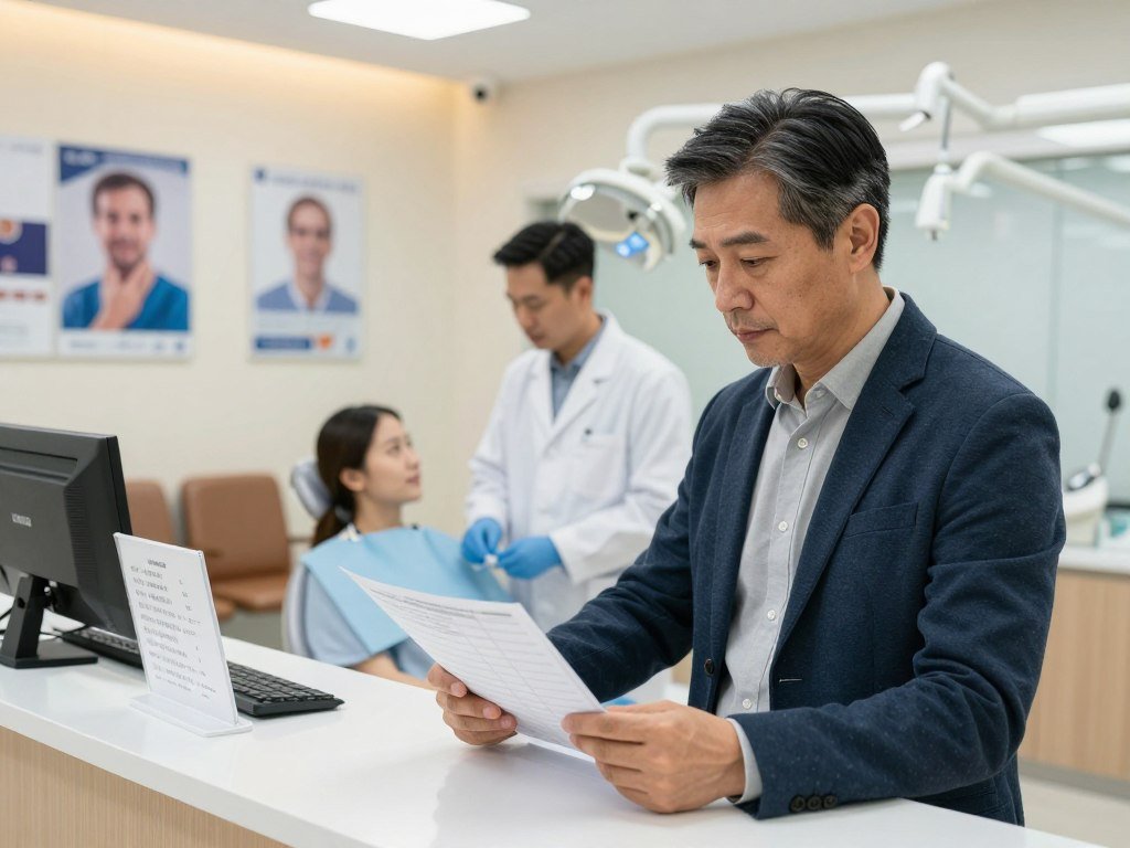 Patient checking a dentist office schedule and services