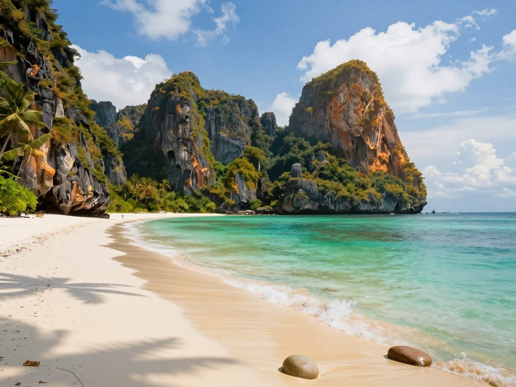 Phi Phi Islands limestone cliffs above a quiet beach bay