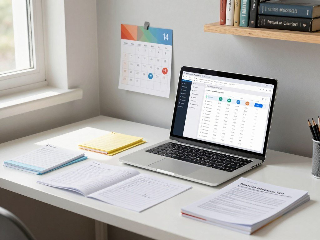 Project management certification notes beside a laptop and calendar Project management certification notes beside a laptop and calendar